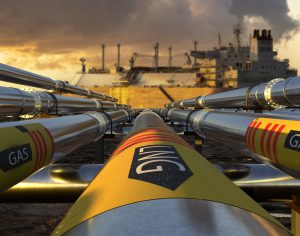 Pipelines leading the LNG terminal and the LNG tanker